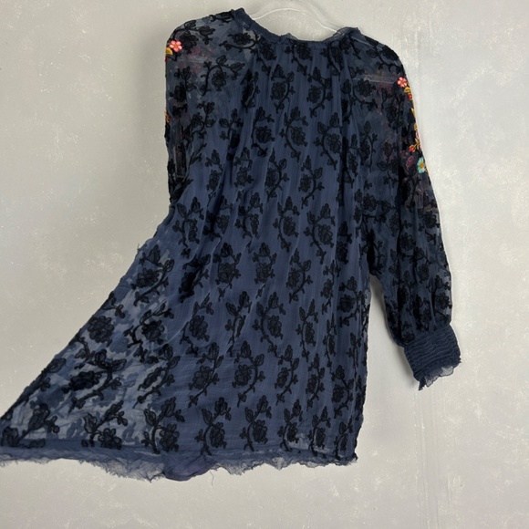 Sundance size XXL Gemma Elegance top long sleeve embroidered navy boho NEW - Picture 10 of 16